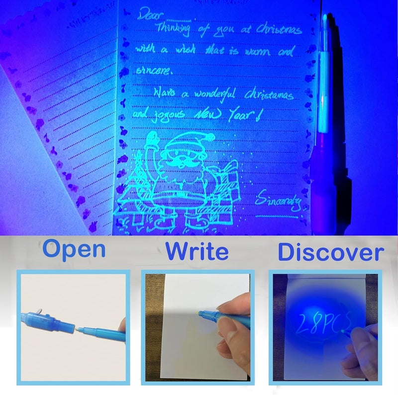 SCStyle Invisible Ink Pen 28Pcs with UV Light Magic Marker for Secret Messages, Writing Information for Birthdays, Easter, Halloween, Christmas Gifts for Students - Image 3